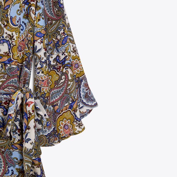 NEW! Zara Satin Kimono Style Paisley Pattern Tunic Mini Dress, Belted Oversized - Picture 6 of 15